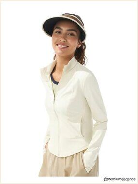 UPF 50+ Sun Protection Cooling Athletic Jacket Full Zip Long Sleeve Slim Fit